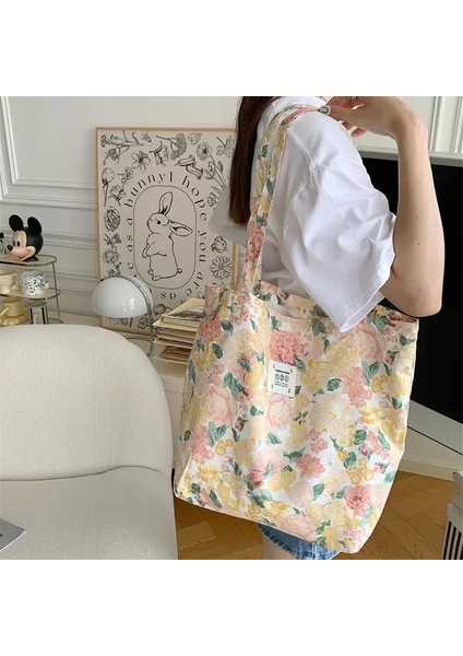 Paeonia Lutea Moda Paketi Çanta Büyük Çiçek Renk Özellikleri Çok Yönlü Kanvas Omuz Çantası Büyük Kapasiteli Rahat Çanta Bayan Alışveriş Çantası (Yurt Dışından)