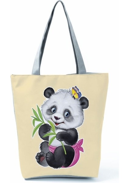 HL5793 Panda Çin Panda Baskılı Çanta Eko Yeniden Kullanılabilir Yüksek Kapasiteli Katlanabilir Alışveriş Çantaları Sevimli Karikatür Hayvan Kadın Açık Seyahat Tote (Yurt Dışından)