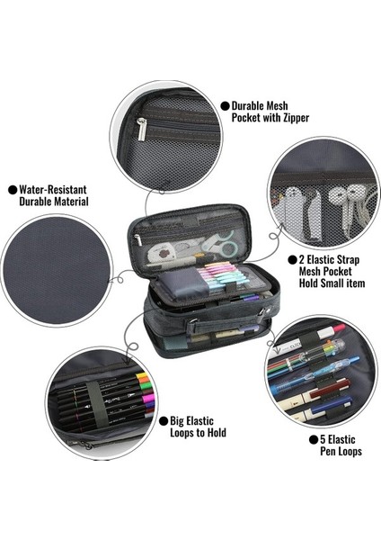 Oppoverd Çift Fermuarlı Büyük Kapasiteli Kalem Kutusu - Siyah (Yurt Dışından) fırsatları