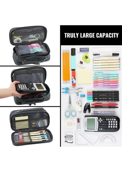 Oppoverd Çift Fermuarlı Büyük Kapasiteli Kalem Kutusu - Siyah (Yurt Dışından) indirimleri