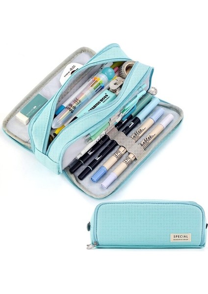 Oppoverd 3 Bölmeli Büyük Kapasiteli Kalem Kutusu - Siyah (Yurt Dışından)