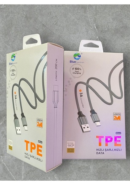 3A 2 Metre Type-C Hızlı Şarj ve Data Kablosu