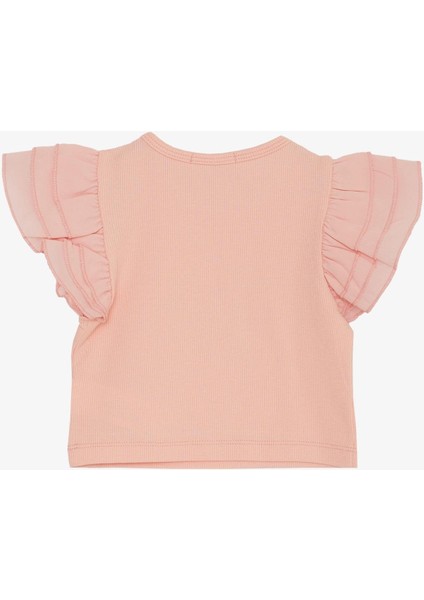 Kız Çocuk Tişört Kemer Boy Kolları Krep Kumaş Fırfırlı 3-7 Yaş, Somon fiyatları