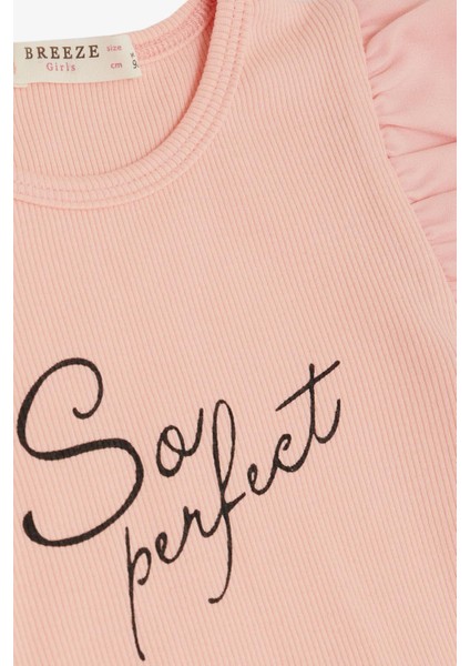 Kız Çocuk Tişört Kemer Boy Kolları Krep Kumaş Fırfırlı 3-7 Yaş, Somon modelleri