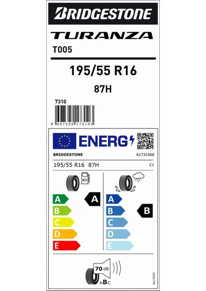 195/55 R16 87H Turanza T005 Oto Yaz Lastiği ( Üretim Yılı: 2024 )