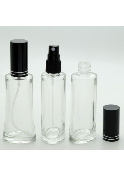 Parfüm Şişesi 50 ml (10 Adet) (TEKRAR DOLDURULABİLİR) Siyah Kapak Plastik Valf Eyfel Boş Şişe