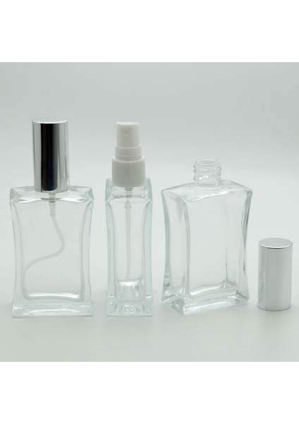 Boşparfüm Şişesi 50 ml (3 Adet) (TEKRAR DOLDURULABİLİR) Gri Kapak Plastik Valf Içbükey Boş Şişe