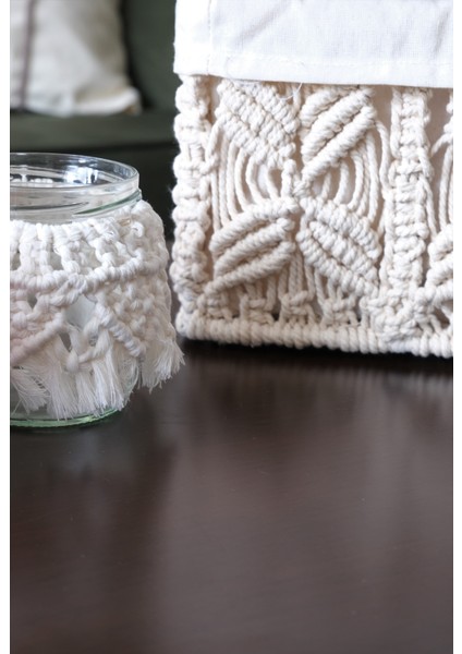 Makrome Sepet Tek Orta Boy- Çok Amaçlı Organizer - Banyo Sepeti - Örgü Sepeti - Gazete ve Dergilik indirimleri