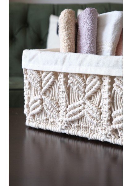 Makrome Sepet Büyük ve Orta Boy- Çok Amaçlı Organizer - Banyo Sepeti - Örgü Sepeti - Gazete ve Dergilik fırsatları