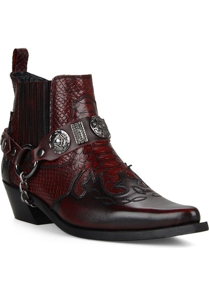 Bordo Deri Kadın Kovboy Bot modelleri