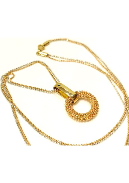 Halka Çİft Zincirli Kolye 14 Ayar Altın 4K VİDEOLU