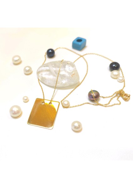 21mm Dik Dörtgen Levha Kolye 14 Ayar Altın HD VİDEOLU