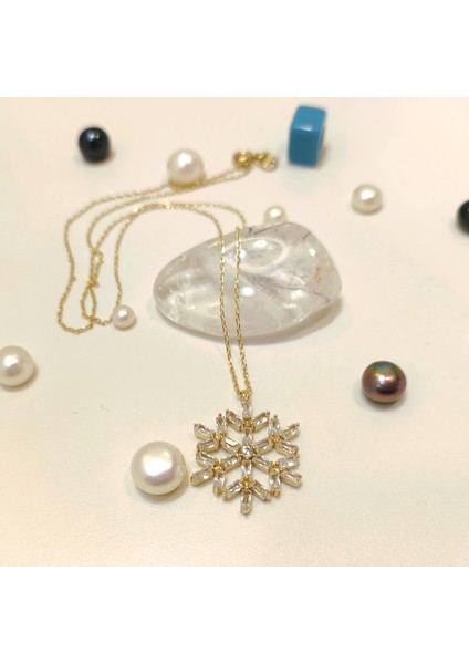 Baget Taşlı Kar Tanesi Kolye 14 Ayar Altın HD VİDEOLU fırsatları