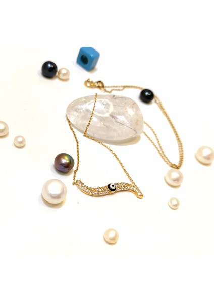 Göz Boncuklu Bumerang Su Yolu Kolye 14 Ayar Altın HD VİDEOLU