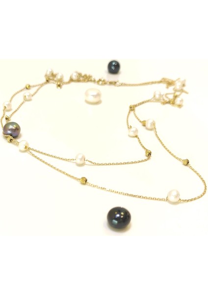 İki Sıralı Dorika toplu İnci Kolye 14 Ayar Altın HD VİDEOLU