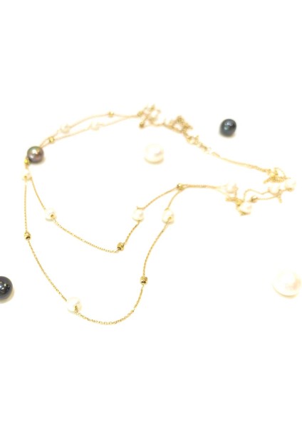 İki Sıralı Dorika toplu İnci Kolye 14 Ayar Altın HD VİDEOLU fiyatları