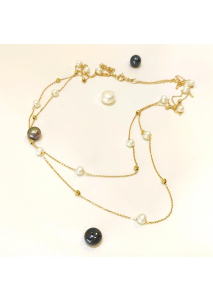 İki Sıralı Dorika toplu İnci Kolye 14 Ayar Altın HD VİDEOLU modelleri