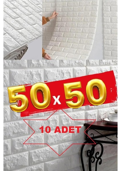 Renkli Duvarlar 10 Adet 50X50 cm Silinebilir Kendinden Yapışkanlı Duvar Kağıdı Esnek Köpük Panel 3D Tuğla Desen