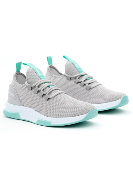 Unisex Gri Yeşil Nefes Alabilen Kumaş Poli Taban Bağcıklı Spor Ayakkabı