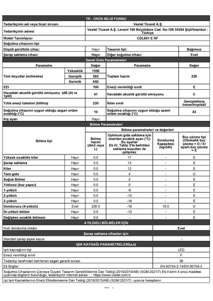 CDL601 E Nf 226 lt E Enerji Sınıfı Çekmeceli Dikey Derin Dondurucu