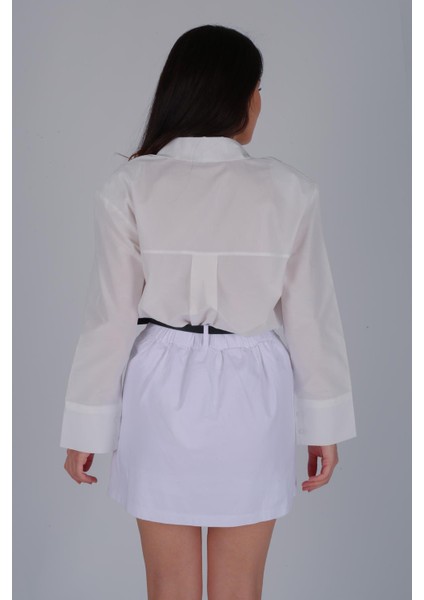 Kadın Beyaz Beli Lastikli Şort Etek