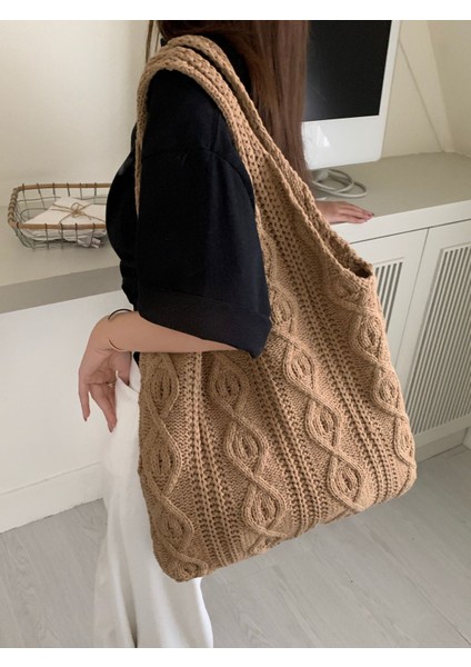 Retro Örgü Çanta El Yapımı Yün Örgü Çanta Omuz Çantası Çanta Bayanlar Çanta Alışveriş Çantası (Yurt Dışından)