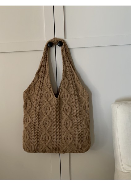 Retro Örgü Çanta El Yapımı Yün Örgü Çanta Omuz Çantası Çanta Bayanlar Çanta Alışveriş Çantası (Yurt Dışından)