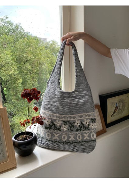 Retro Örgü Çanta Dokuma Torba Çanta Omuz Çantası Büyük Kapasiteli Çanta Çanta (Yurt Dışından)