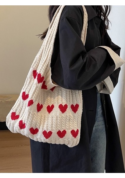 Ins Örgü Aşk Çantası Küçük Taze Basit Moda Dokuma Çanta Omuz Çantası (Yurt Dışından)
