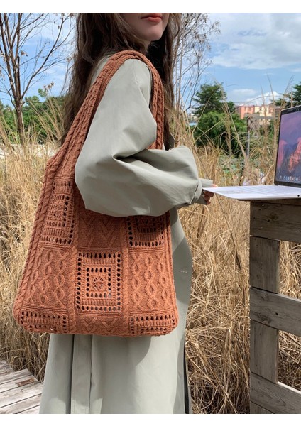 Örme Çanta Retro Içi Boş El Örtüsü Çanta Omuz Çantası Çanta Yün Çanta Kadın Çanta (Yurt Dışından)