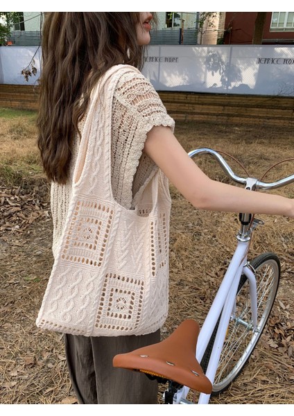 Örme Çanta Retro Içi Boş El Örtüsü Çanta Omuz Çantası Çanta Yün Çanta Kadın Çanta (Yurt Dışından)