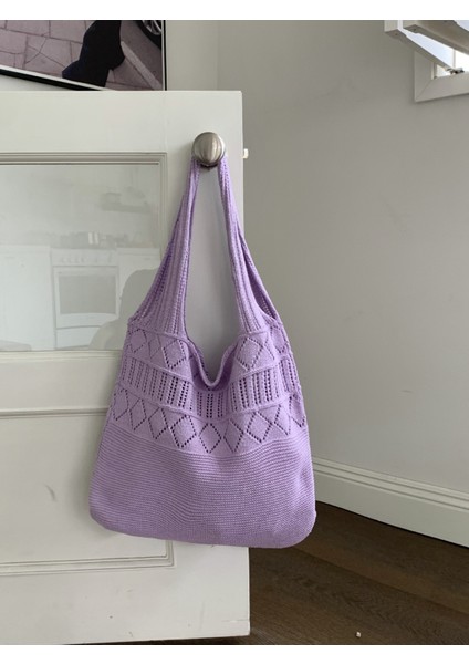 Tote Çanta, Retro Içi Boş Örme Çanta, Dokuma Çanta, Basit Çanta, Taşınabilir Düz Renkli Kadın Çantası, Omuz Çantası (Yurt Dışından)