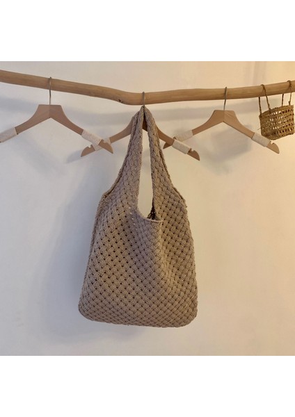 Örme Çantalar, El Örtüsü Çantalar, Retro Tote Çantalar, Omuz Çantaları, Kadın Yün Çantaları (Yurt Dışından)