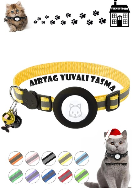 Kedi Tasması Airtag Yuvalı Kilitli Güvenlik Aparatı Airtag Kılıfı ve Zil Boyun Tasması Gps