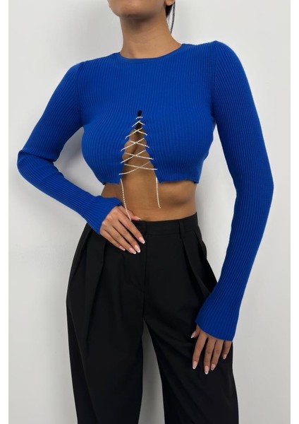 Taş Detay Triko Yaka Crop Bluz fırsatları