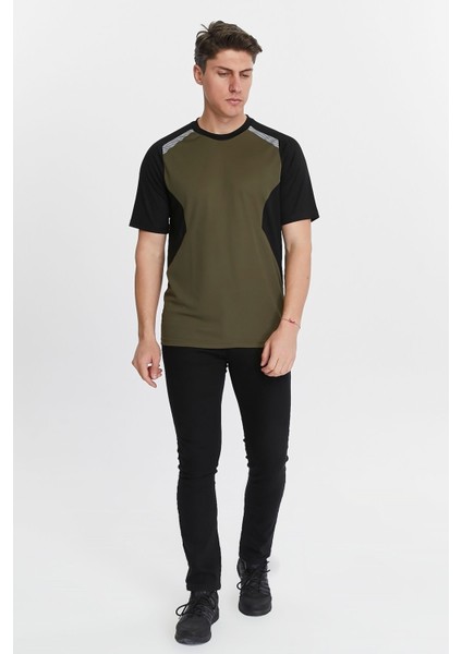Erkek Sıfır Yaka Tişört Nefes Alan Kumaş Procool Spor Outdoor T-Shirt Haki-Siyah indirimleri