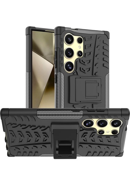 Samsung Galaxy S24 Ultra Pc+Tpu Lastik Dokusu Kickstand Telefon Kılıfı (Yurt Dışından)