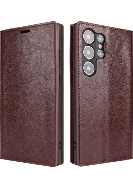 Samsung Galaxy S24 Ultra Crazy Horse Dokulu Bölünmüş Deri Telefon Kılıfı (Yurt Dışından)
