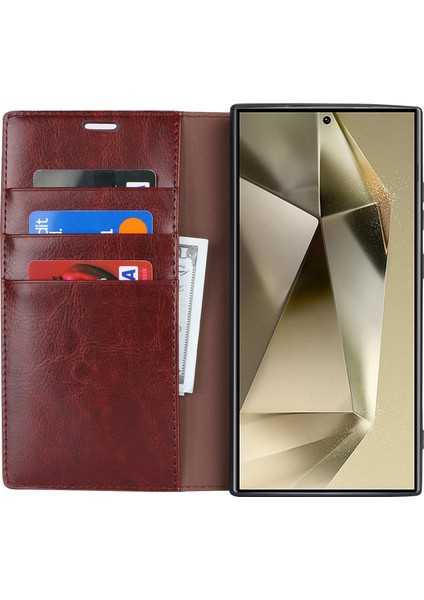 Samsung Galaxy S24 Ultra Crazy Horse Dokulu Bölünmüş Deri Telefon Kılıfı (Yurt Dışından) fiyatları