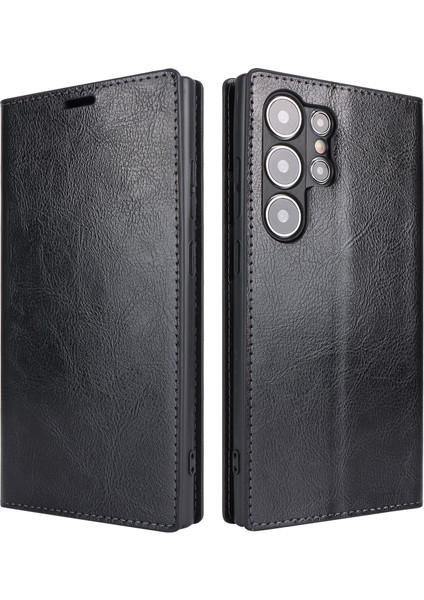 Samsung Galaxy S24 Ultra Crazy Horse Dokulu Bölünmüş Deri Telefon Kılıfı (Yurt Dışından)