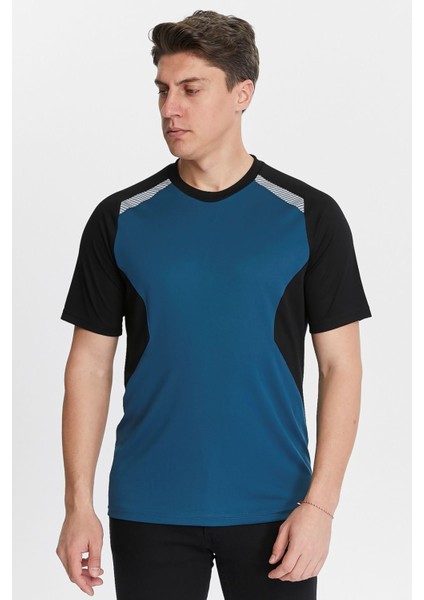 Erkek Sıfır Yaka Tişört Nefes Alan Kumaş Procool Spor Outdoor T-Shirt Indigo-Siyah