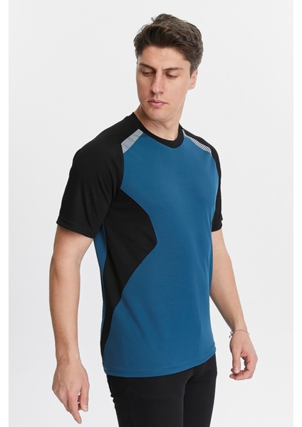 Erkek Sıfır Yaka Tişört Nefes Alan Kumaş Procool Spor Outdoor T-Shirt Indigo-Siyah modelleri