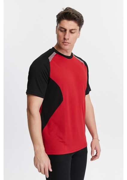 Erkek Sıfır Yaka Tişört Nefes Alan Kumaş Procool Spor Outdoor T-Shirt Kırmızı-Siyah modelleri