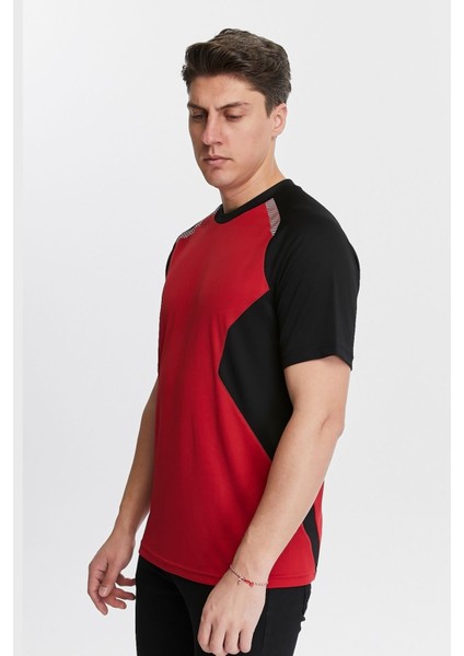 Erkek Sıfır Yaka Tişört Nefes Alan Kumaş Procool Spor Outdoor T-Shirt Kırmızı-Siyah fırsatları