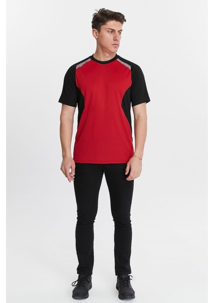 Erkek Sıfır Yaka Tişört Nefes Alan Kumaş Procool Spor Outdoor T-Shirt Kırmızı-Siyah indirimleri