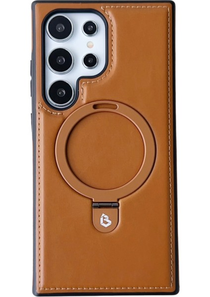 Samsung Galaxy S24 Ultra Manyetik Kılıf Deri + Tpu Halka Kickstand Telefon Kapağı (Yurt Dışından)