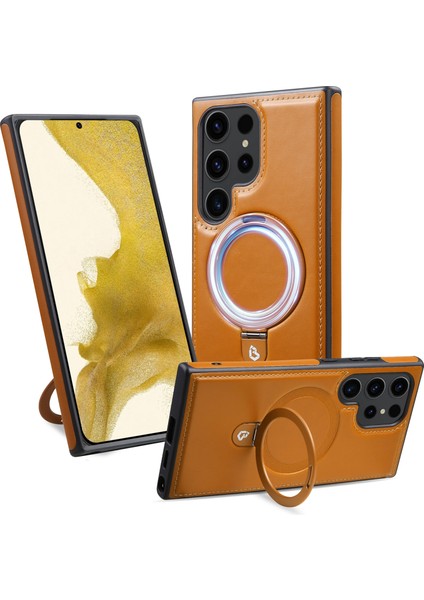 Samsung Galaxy S24 Ultra Manyetik Kılıf Deri + Tpu Halka Kickstand Telefon Kapağı (Yurt Dışından) fiyatları