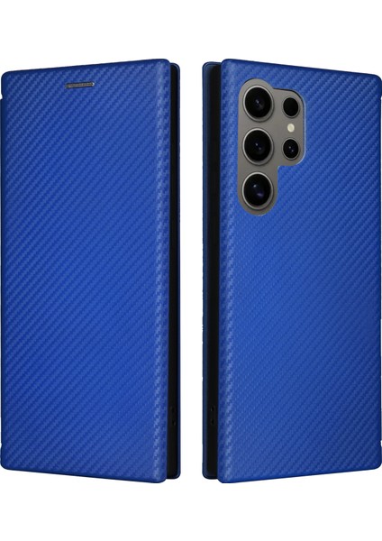 Samsung Galaxy S24 Ultra Karbon Fiber Dokulu Deri Kapak, Kart Yuvalı (Yurt Dışından)