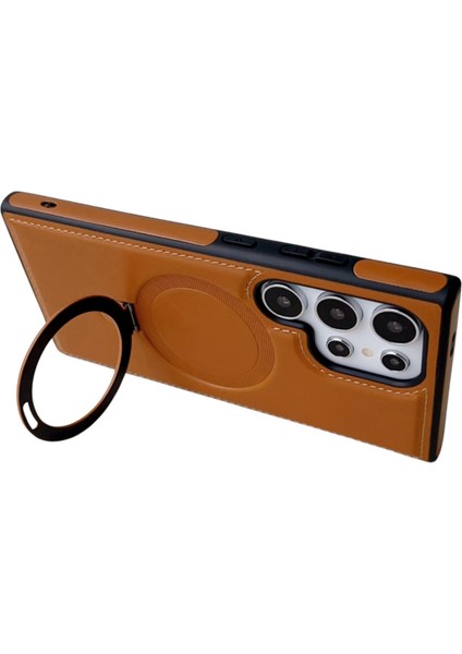 Samsung Galaxy S24 Ultra Manyetik Kılıf Deri + Tpu Halka Kickstand Telefon Kapağı (Yurt Dışından) fırsatları
