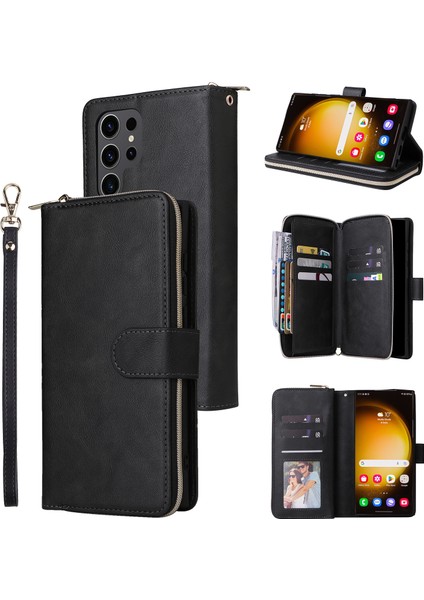 Samsung Galaxy S24 Ultra Cüzdan Telefon Kılıfı Kart Yuvaları Fermuar Deri Kapak Çevirin (Yurt Dışından)
